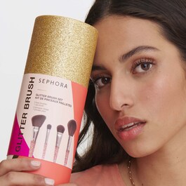 Coffret de pincéis com glitter - Kit de 4 pincéis para rosto e olhos