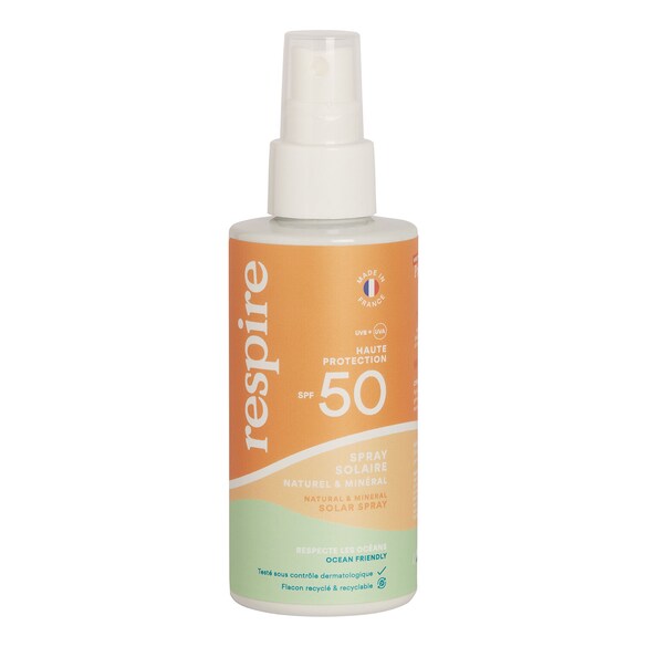 Spray solar natural e mineral SPF 50, RESPIRE